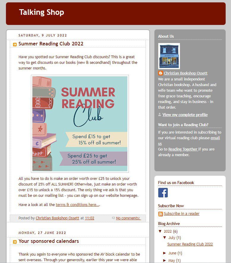 Screenshot of our old blog